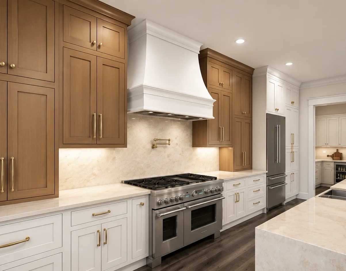 Realistic design rendering for a warm oak kitchen